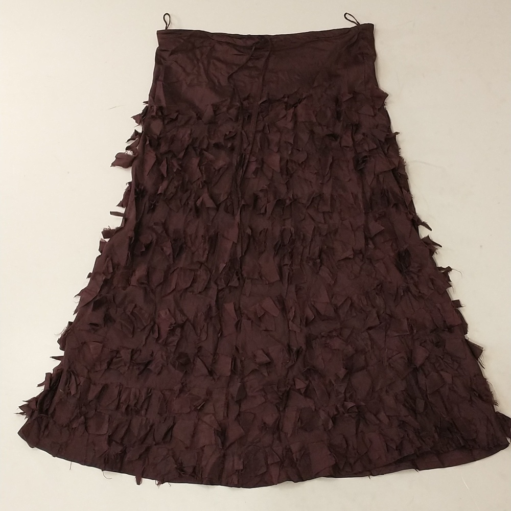 100% Silk Skirt Rag Ruffles Tiered Effect Chan Luu Long Maxi Brown Burgundy SeeM - Picture 2 of 12